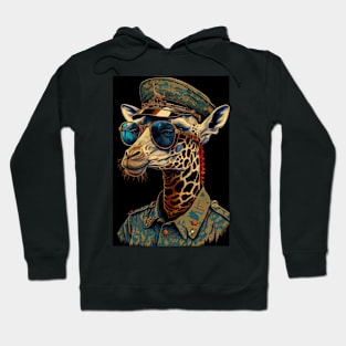 Giraffe wearing sunglasses and army uniform Hoodie